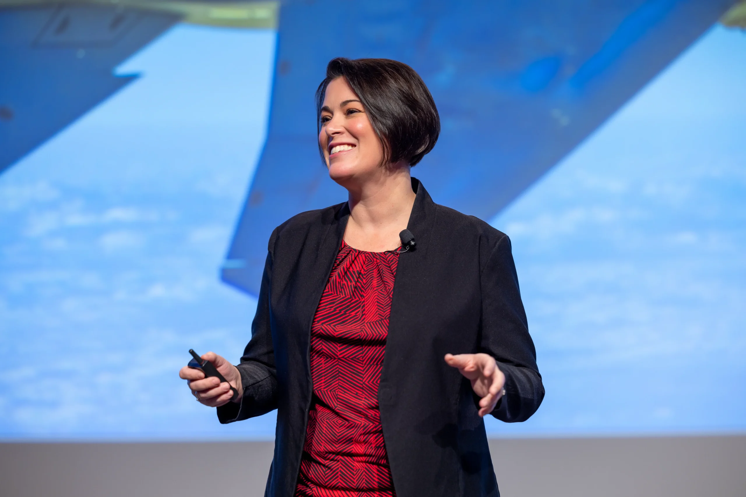 Col. Nicole Malachowski speaking on stage